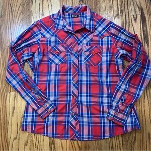Cruel Girl Red and Blue Plaid Button Down Shirt